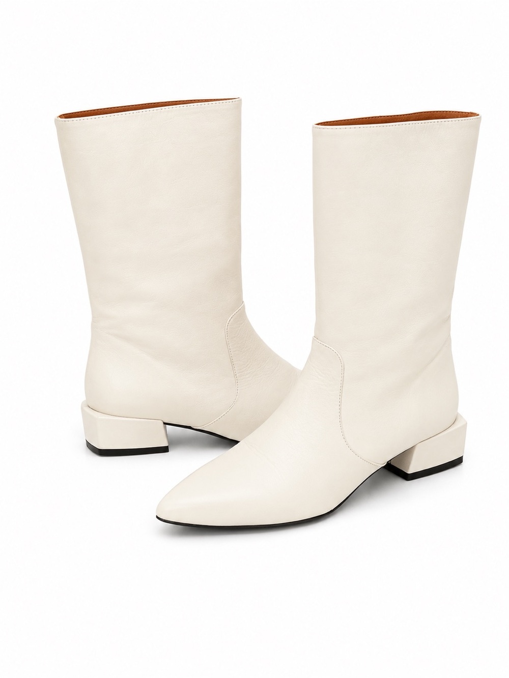 L'INTERVALLE White Pointed-Toe Mid-Calf Lace-Up Boots